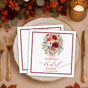 Deep Red Gold Burgundy Floral autumn bridal shower Napkin