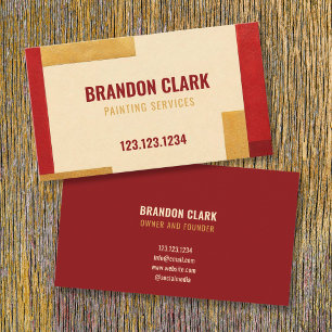 Deep Red & Gold Color-Block Frame Painting Business Card