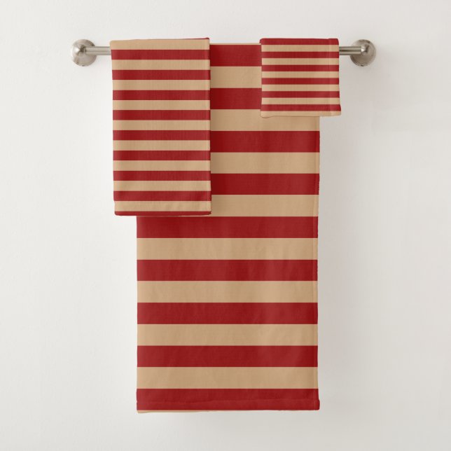 Deep Red & Gold contemporary stripe Towel Set (Insitu)