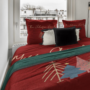 Deep Red & Gold Family Named Merry Christmas Fleece Blanket