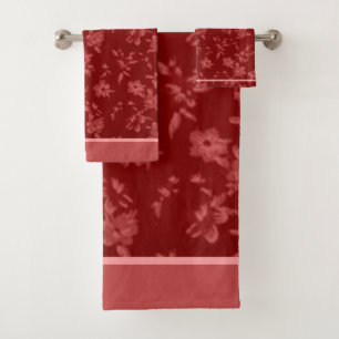 Deep Red Greyfloral pattern Bath Towel Set