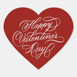Deep Red Happy Valentines Day Calligraphy  Heart Sticker
