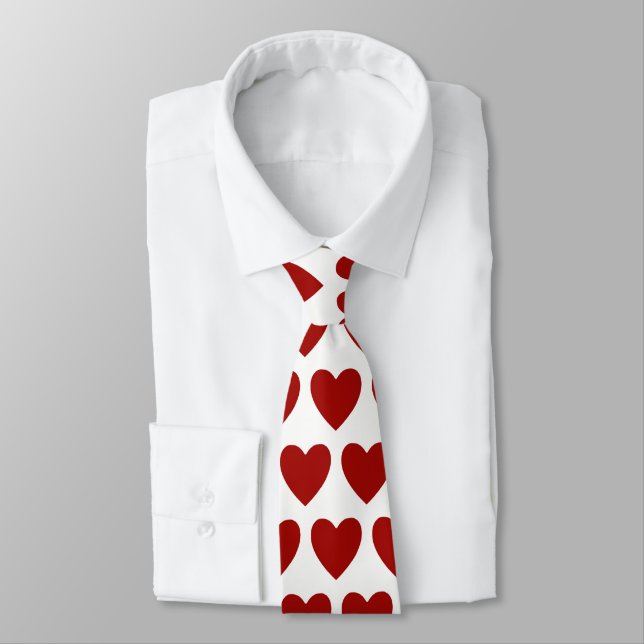 Deep Red Heart Pattern Design Tie (Tied)