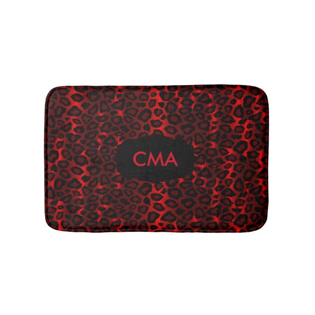 Deep Red Leopard Monogram Pattern Bath Mat (Front)