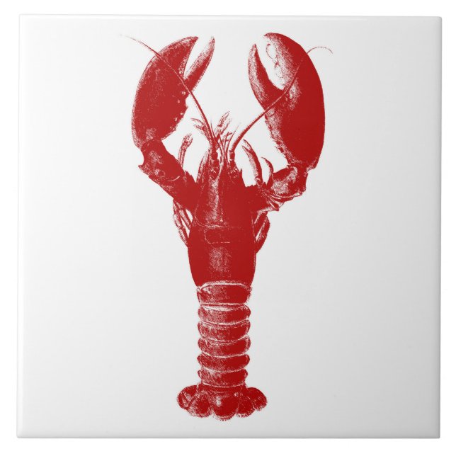 Deep Red Lobster on White Ceramic Tile (Front)