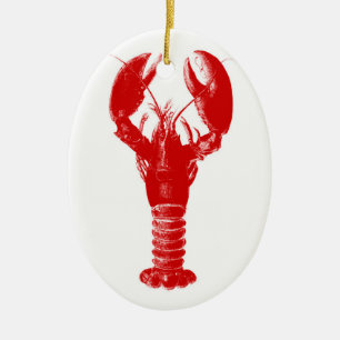 Deep Red Lobster on White Ceramic Tree Decoration