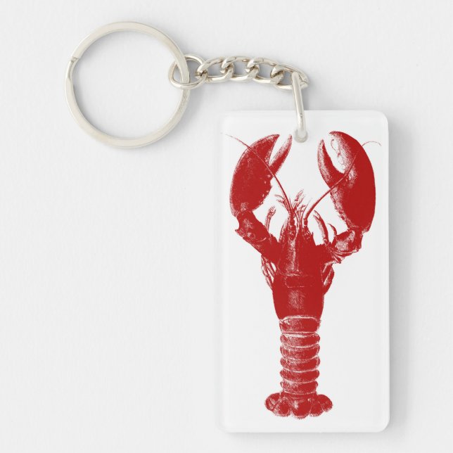 Deep Red Lobster on White Key Ring (Front)