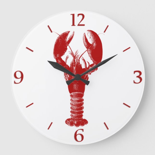 Deep Red Lobster on White  Large Clock (Front)