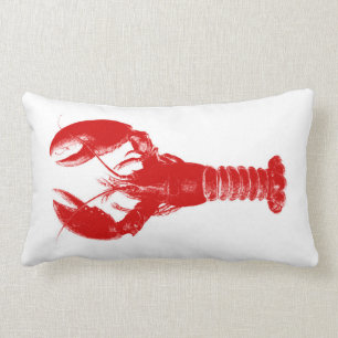 Deep Red Lobster on White Lumbar Cushion