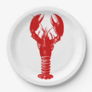 Deep Red Lobster on White Paper Plate