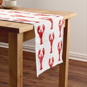 Deep Red Lobster on White Short Table Runner