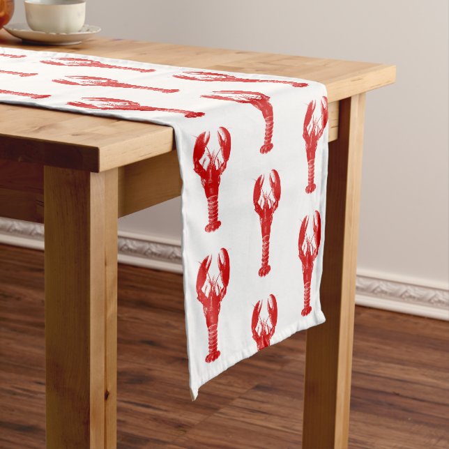 Deep Red Lobster on White Short Table Runner (In Situ)