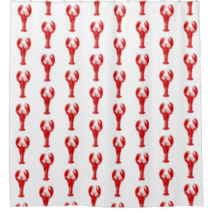 Deep Red Lobster on White Shower Curtain