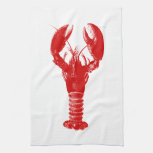 Deep Red Lobster on White Tea Towel