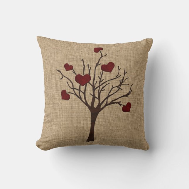 Deep Red Love Valentine Hearts Fruit Tree Cushion (Front)