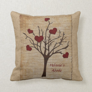 Deep Red Love Valentine Hearts Fruit Tree Cushion