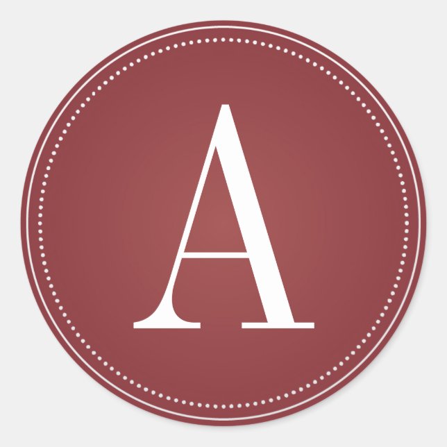 Deep Red/Maroon Monogram Initial Wedding Sticker (Front)