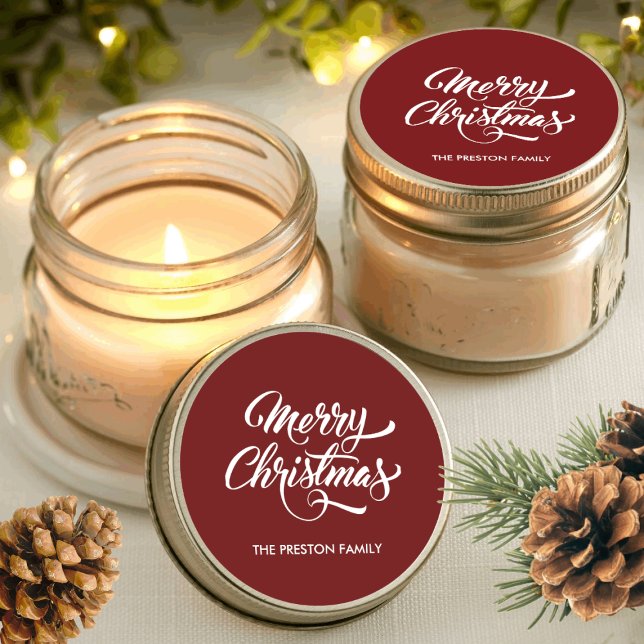 Deep Red Merry Christmas Classic Round Sticker (Creator Uploaded)