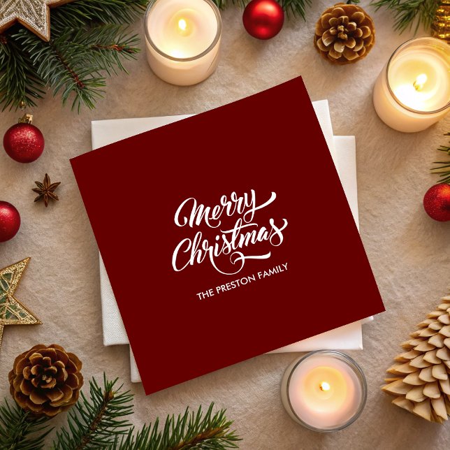 Deep Red Merry Christmas Napkin (Deep Red Merry Christmas Napkins)