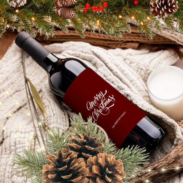 Deep Red Merry Christmas Wine Label (Creator Uploaded)