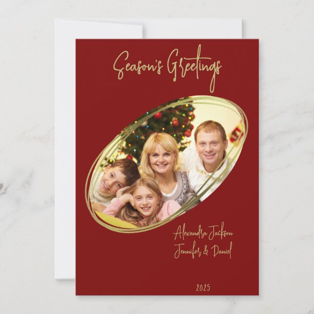 Deep Red Minimal Season's Greetings Christmas Holiday Card (Front)