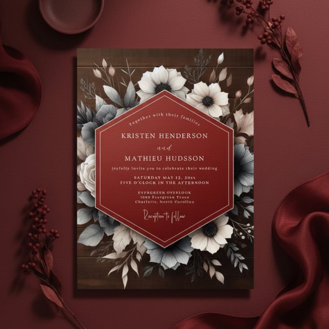 Deep Red Moody Floral Wedding Invitation (Creator Uploaded)