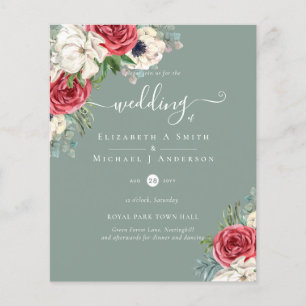 Deep Red Navy Floral Eucalyptus Greenery Wedding Flyer