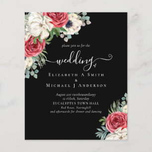 Deep Red Navy Floral Eucalyptus Greenery Wedding Flyer