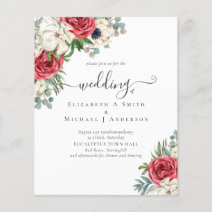 Deep Red Navy Floral Eucalyptus Greenery Wedding Flyer
