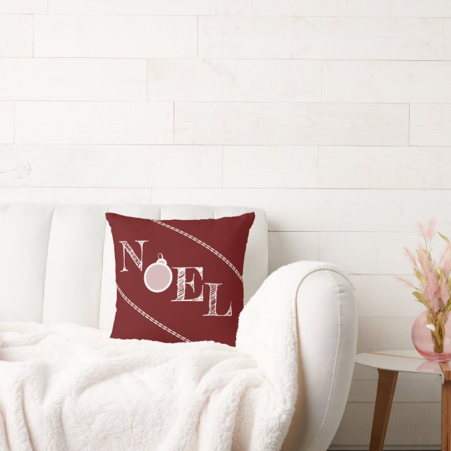 Deep Red Noel Typography Christmas Cushion (Couch)