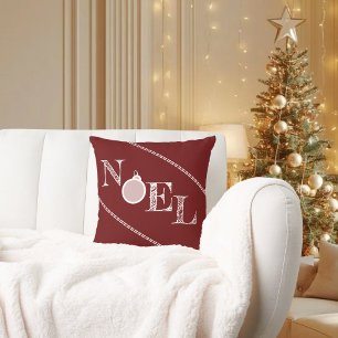 Deep Red Noel Typography Christmas Cushion