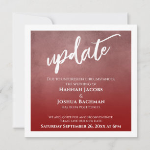 Deep Red Ombre Postponed Wedding Update Card