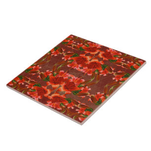 Deep Red Oriental Lily - Enhanced Ceramic Tile