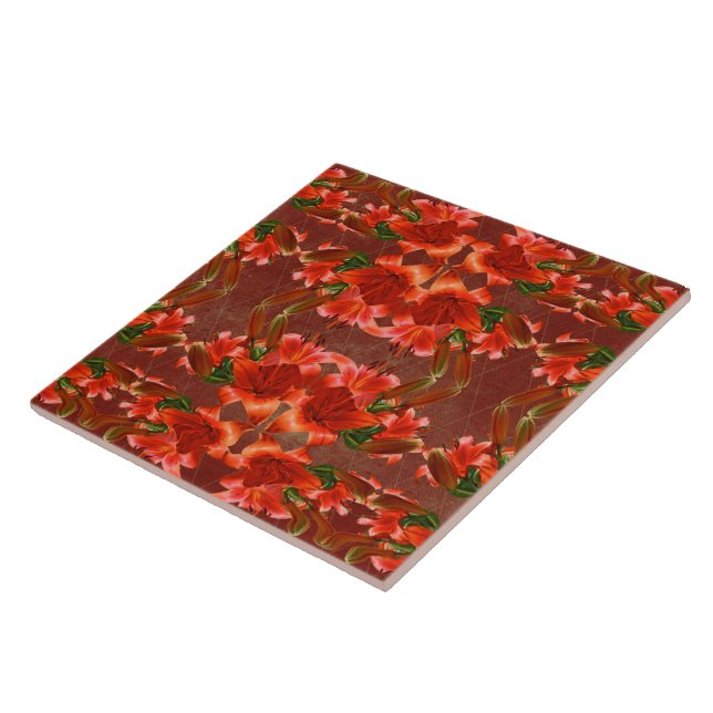 Deep Red Oriental Lily - Enhanced Ceramic Tile (Side)