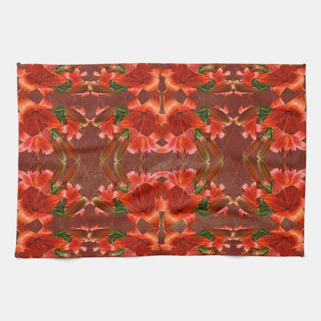 Deep Red Oriental Lily - Enhanced Tea Towel (Horizontal)