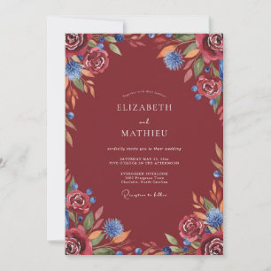 Deep Red Painted Leaf Wedding Invitation