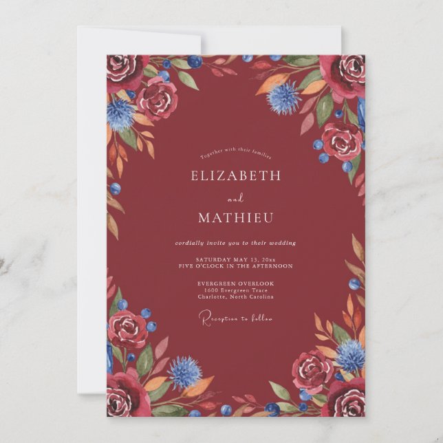Deep Red Painted Leaf Wedding Invitation (Front)