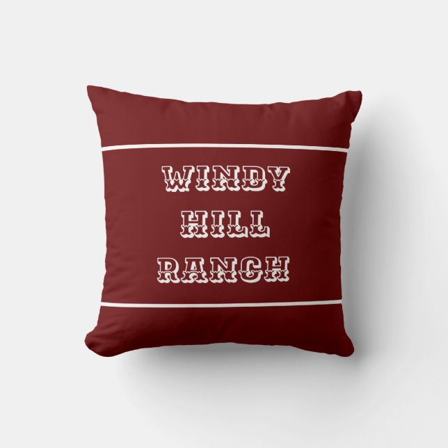 Deep Red Personalised Farm or Ranch Throw Pillow (Front)