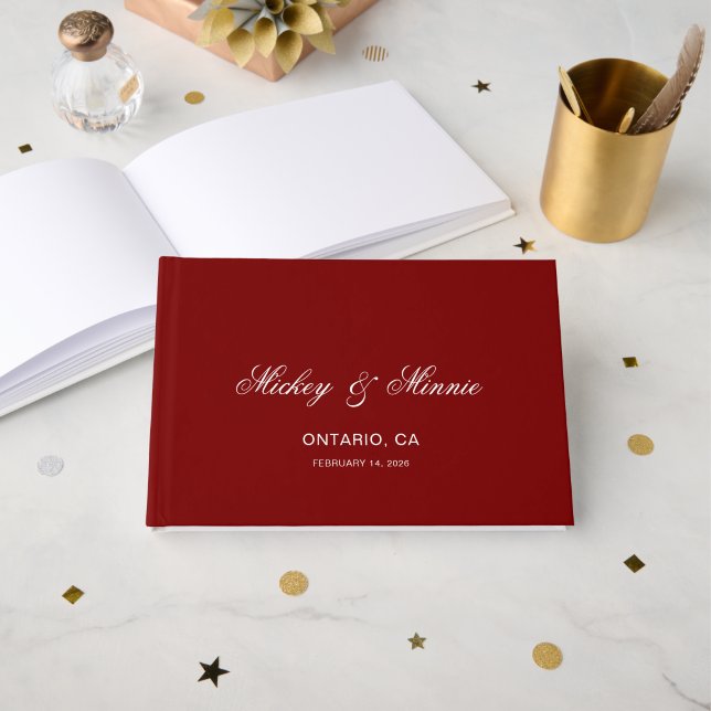 Deep Red Personalised Guest Book with Custom Text (Front Open)