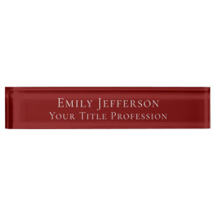 Deep Red Plain Elegant Professional Modern Nameplate