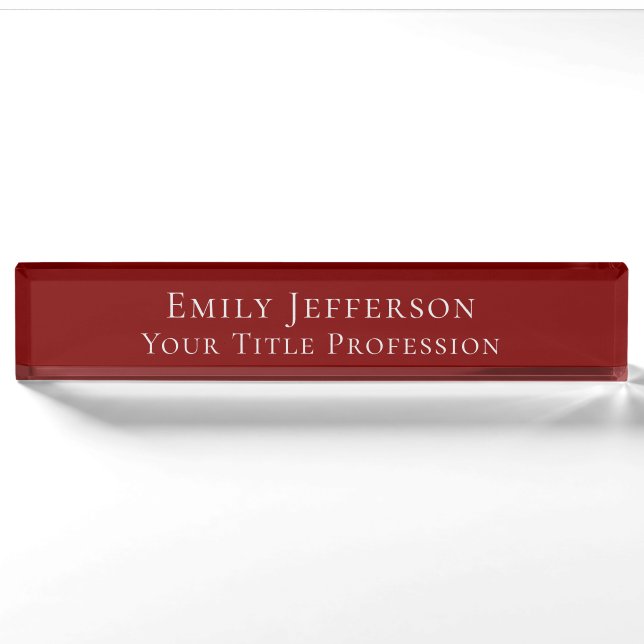 Deep Red Plain Elegant Professional Modern Nameplate (Front)