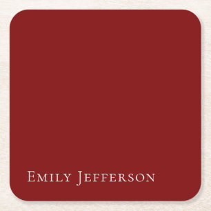 Deep Red Plain Elegant Professional Modern Square Paper Coaster