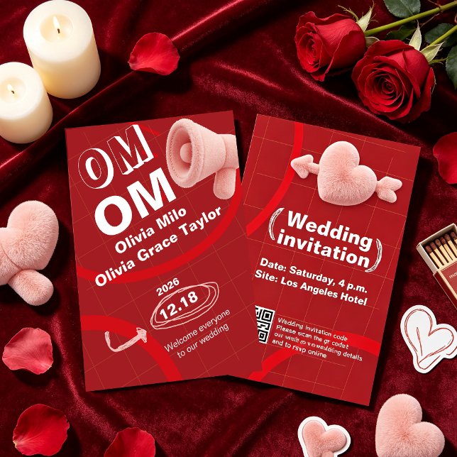 Deep red plush material wedding invitation (Creator Uploaded)