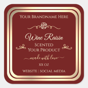 Deep Red Product Label Gold Frame and Vintage Rose