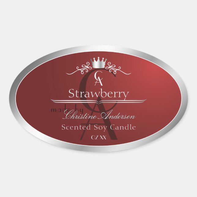 Deep Red Product Label with Silver Frame Monogram (Front)