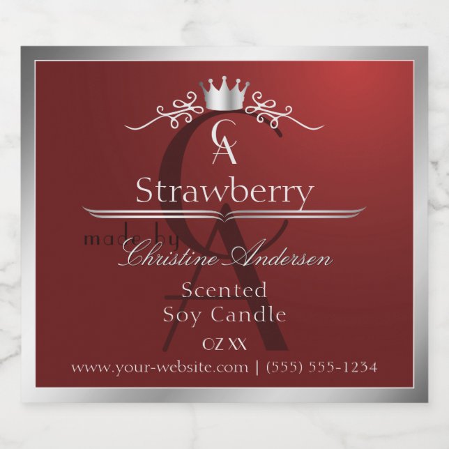 Deep Red Product Label with Silver Frame Monogram (Single Label)