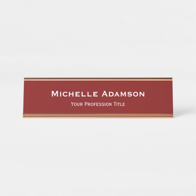 Deep Red Professional Plain Modern Desk Name Plate (Front)