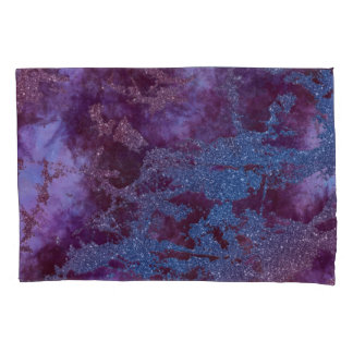 Deep red purple blue ombre glitter marble pillowcase