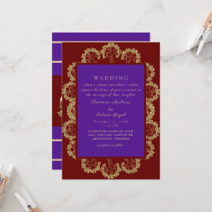 Deep Red & Purple Indian Style II Wedding  Invitation
