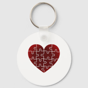 Deep Red Puzzled Hearts Key Ring